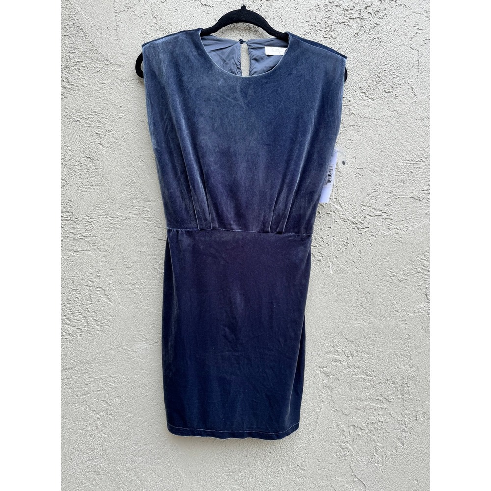 Bishop Young NEW Hayden Blue Velvet Sleeveless Structured Dress SMALL Party - Picture 2 of 8